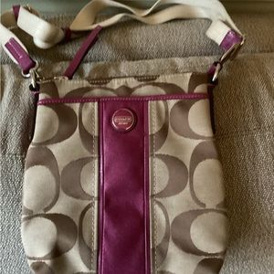 small coach crossbody purple stripe